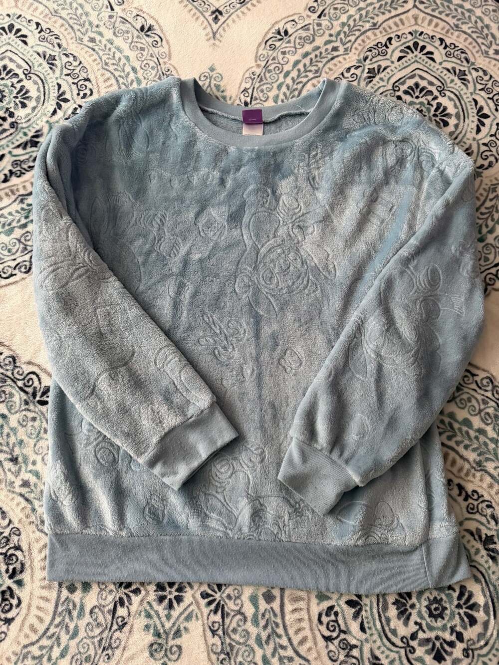 Disney Stitch Plush Sweatshirt L 11-13 Blue Embossed Cozy Lounge Coquette